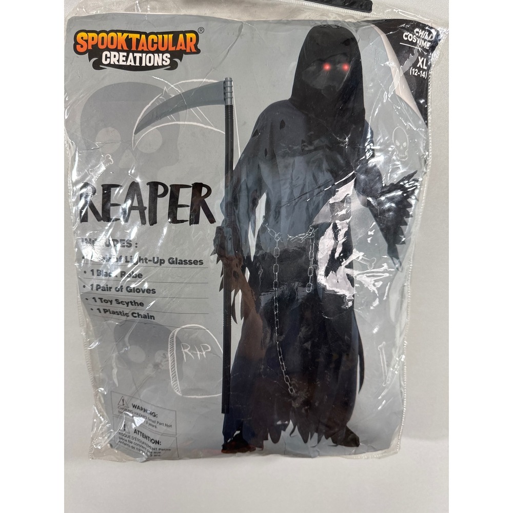 Spooktacular Creations Black Reaper Costume Kids XL 12-14 Light Up Halloween